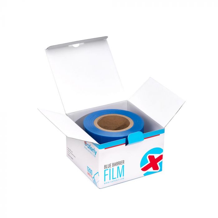 Saferly Blue Medical Barrier Film in Dispenser Box 4x6 - dispenser detail
